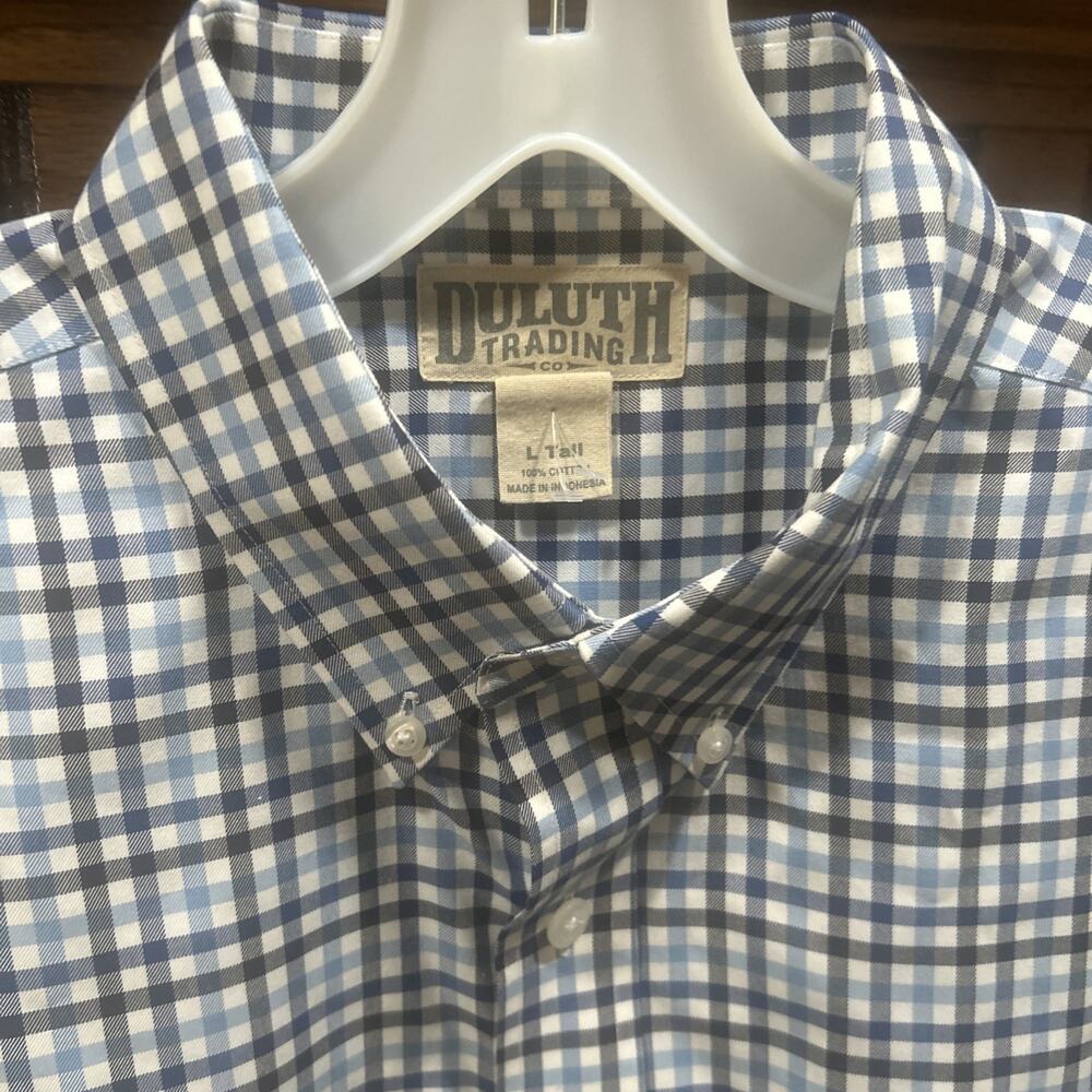 Duluth Trading Button Down Dress Shirt Men's LG Tall Long Sleeve Blue Striped C4
